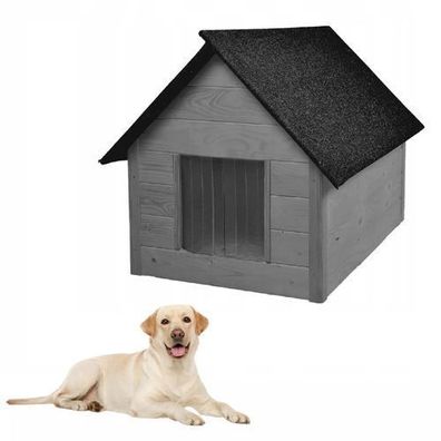 QLS Hundehütte aus Holz 101x69 cm Isoliert Grau Winterfest Outdoor 10989