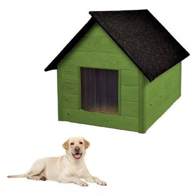 QLS Hundehütte aus Holz 101x69 cm Isoliert Grün Winterfest Outdoor 10992