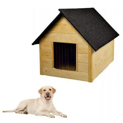 QLS Hundehütte aus Holz 101x69 cm Isoliert Naturholz Winterfest Outdoor 10985