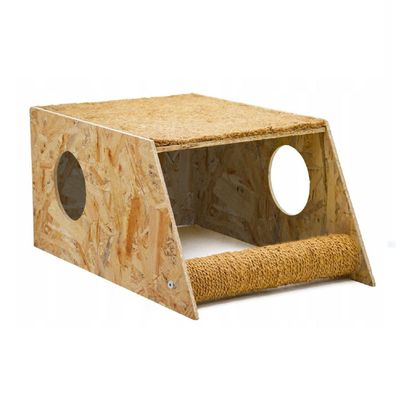 QLS Katzenhaus aus Holz 59x37,5 cm mit Liegefläche Kokos- Kratzmatte 11021