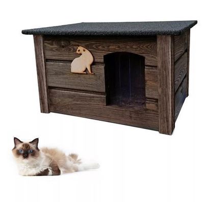 QLS Katzenhaus aus Holz 60x44cm Isoliert Palisander Winterfest Montiert Outdoor 10994