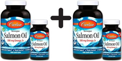 2 x Carlson Labs Norwegian Salmon Oil - 180 + 50 softgels
