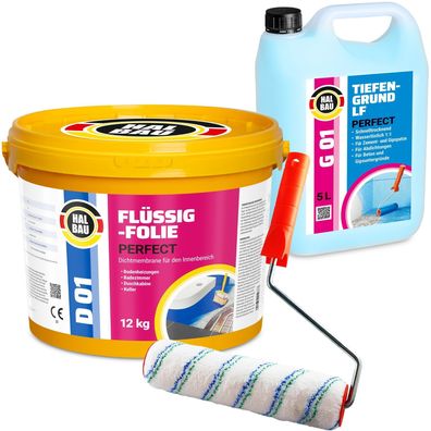 Dichtfolie Flüssigfolie 12Kg Tiefengrund 5L Dusche Bad Küche Farbroller 25cm H28