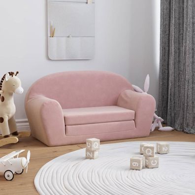 vidaXL Kinder-Schlafsofa 2-Sitzer Rosa Weicher Plüsch