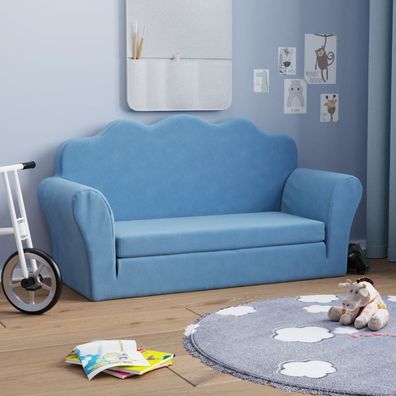 vidaXL Kinder-Schlafsofa 2-Sitzer Blau Weicher Plüsch