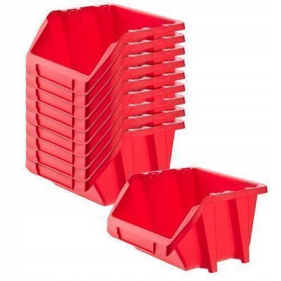 KADAX Werkstatt-Stapelkiste, Lagerboxen (Rot, 10er Set - 214x198mm)