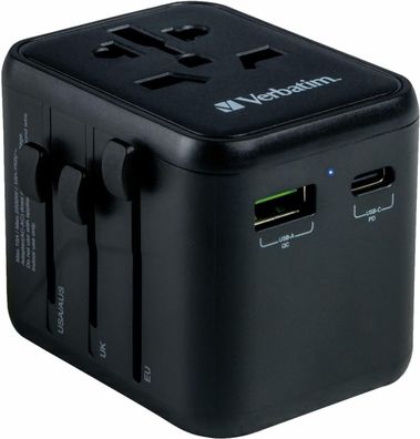 Verbatim Universal-Reiseadapter 180 Länder – USB-Ladeanschlüsse und Überspannungss