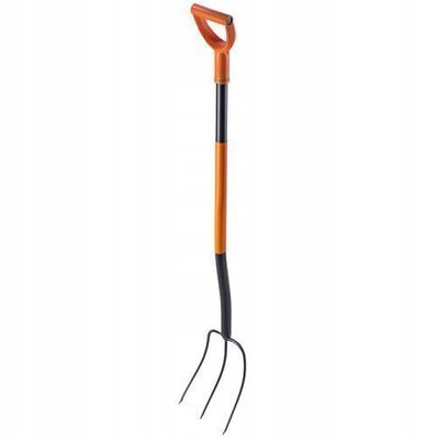 KADAX Spatengabel aus Stahl, 135cm Lange Gabel, Heugabel, 3 Zinken, Orange