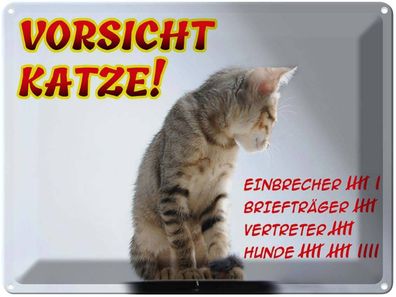 vianmo Blechschild 40x30cm Vorsicht Katze Strichliste Deko Geschenk