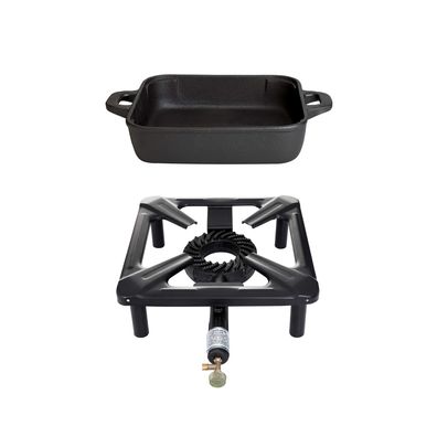 Hockerkocher-Set (klein) mit Gusseisenpfanne 26 x 26 cm - ohne Zündsicherung
