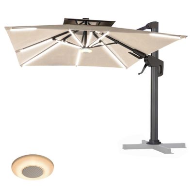 SUN PIETRO | Sonnenschirm | Quadratisch | B: 300 x 300 cm | Taupe | LED | + Musikbox