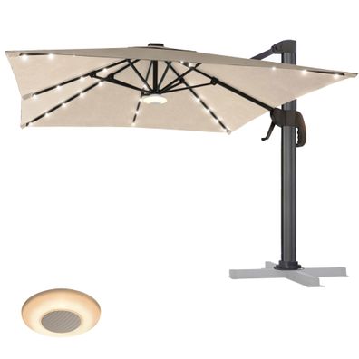 SUN LUIS | Sonnenschirm | Quadratisch | B: 300 x 300 cm | Taupe | LED | + Musikbox |