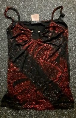 SeXy Miss Damen Girly Top Glitter Straß Ring XS/S Abend Shirt schwarz rot