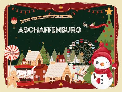 vianmo Holzschild 40x30cm Grüße Aschaffenburg Deko Geschenk