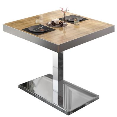 BM | Bistrotisch | B: : 80 x 80 x 77 cm | Eiche / Edelstahl | Quadratisch | Edelsta