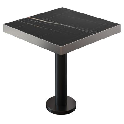 BML | Bistro Tisch | 70 x 70 x 77 cm | Quadratisch | Edelstahl Rand | Schwarz Marmor