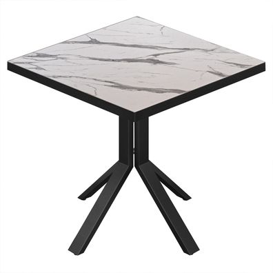 BE | Bistro Tisch | 70 x 70 x 74,5 cm | Quadratisch | Schwarz Rand | Weiß Marmor / S