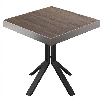 BE | Bistro Tisch | 70 x 70 x 77 cm | Quadratisch | Edelstahl Rand | Light Wenge / S