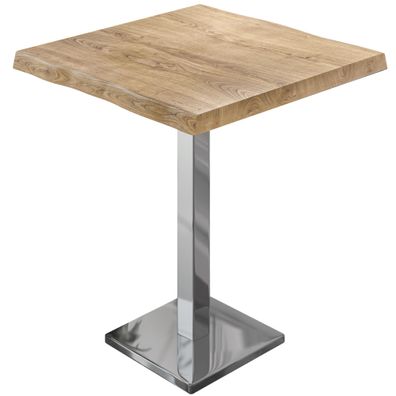 PMD | Bistro Stehtisch Baumkante | B: : 70 x 70 x 110 cm | Eiche / Edelstahl | Quad