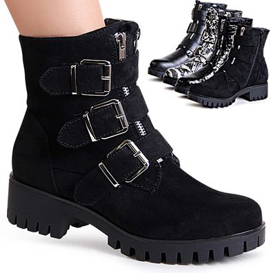 topschuhe24 1660 Damen Plateau Stiefeletten Schnallen