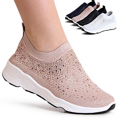 topschuhe24 1779 Damen Plateau Sneaker Light Slipper Glitzer