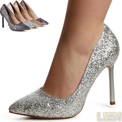 topschuhe24 756 Damen Pumps High Heels Glitzer