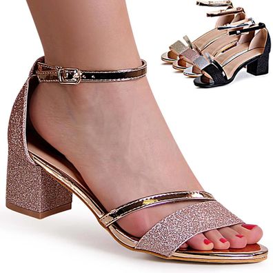 topschuhe24 1737 Damen Glitzer Riemchen Sandaletten Sandalen