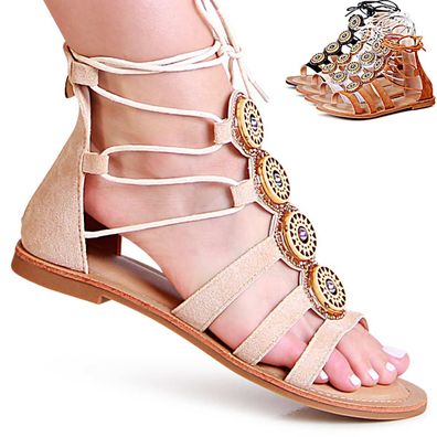 topschuhe24 2067 Damen Gladiator Sandaletten Sandalen Schnürung