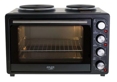 ADLER AD6020 Mini Backofen mit Umluft 36L mit 2 Kochplatte, Miniofen, Backofen