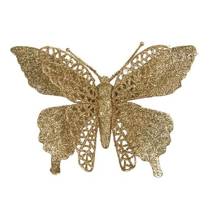 Clayre & Eef Dekorationsfigur Schmetterling 17x2x12 cm Goldfarbig Kunststoff