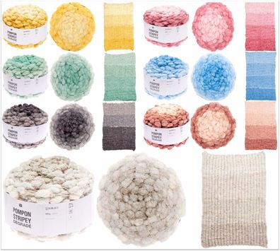 400g Rico Pompon Stripey Dégradé Pompongarn Wolle Stricken Häkeln GP 62,25€/1kg