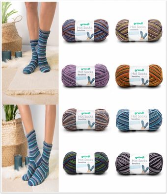 100g Gründl Hot Socks Sensitive 4fach Sockenwolle Garn stricken GP 74,90€/1kg