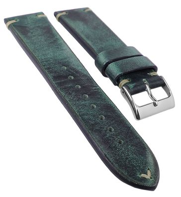 Herzog Vintage Passion Uhrenarmband | Leder Patina blau Ziernaht 32299