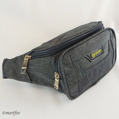 Bauchtasche Canvas, Unisex, 3 Fächer, Grau Art.-Nr. 13225