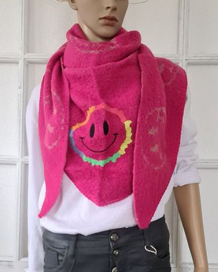 XXL Winter Flausch Dreieckstuch Halstuch Schal Viskose Wolle Smileyprint Pink