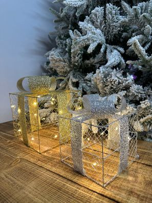 LED-Weihnachtsgeschenk 15cm mit Schleife Weihnachtsdeko Geschenkpäckchen