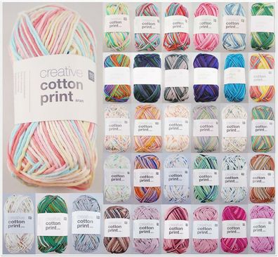 50g Rico Creative Cotton Print Aran Wolle Garn zum Stricken Häkeln GP 59,80€/1kg