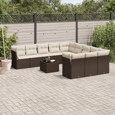 vidaXL 12-tlg. Garten-Sofagarnitur mit Kissen Braun Poly Rattan