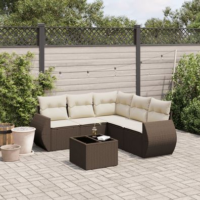 vidaXL 6-tlg. Garten-Sofagarnitur mit Kissen Braun Poly Rattan