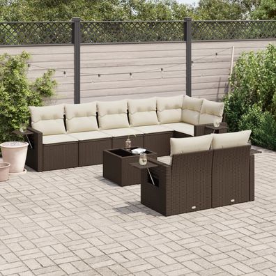 vidaXL 9-tlg. Garten-Sofagarnitur mit Kissen Braun Poly Rattan