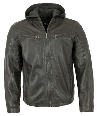 Jilani - Herren Lederjacke Kapuze Lammnappa khaki