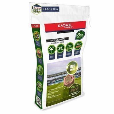 KADAX Rasensamen, Sportrasen, Grassaatgut, Grassamen, 120 m2, 3 kg