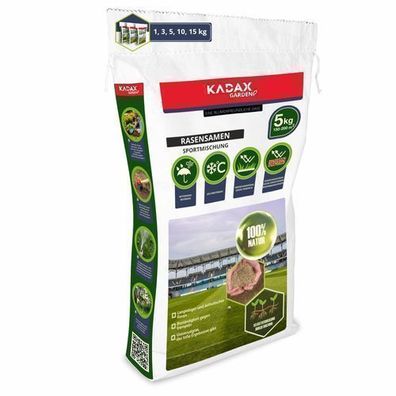 KADAX Rasensamen, Sportrasen, Grassaatgut, Grassamen, 200 m2, 5 kg