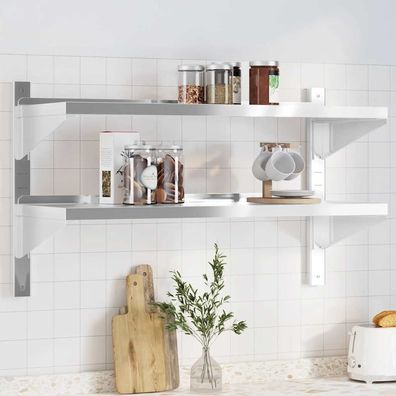 vidaXL Wandregal mit 2 Böden 100x40x60 cm Silbern Edelstahl