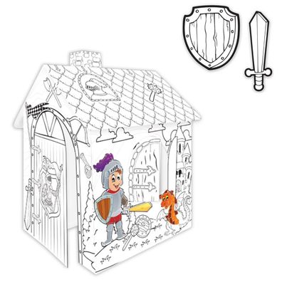 Mochtoys 11123 Malhaus Ritter, Spielhaus, Kartonhaus mit Türe 78 x 67 x 99 cm