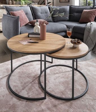Couchtisch 2er-Set 'Lissabon' Wildeiche Stahl schwarz