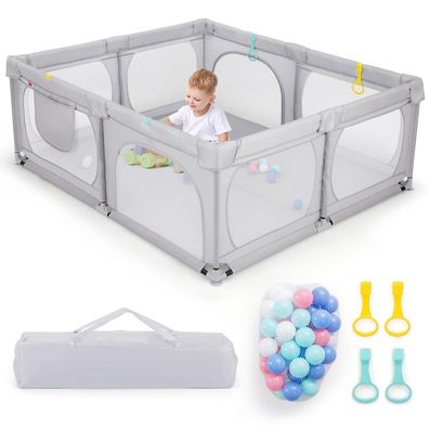 Laufstall Baby 189 x 158 cm, Laufgitter mit 50 Spielb?llen, Ohne Matratze