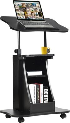 Mobiler Stehpult, höhenverstellbarer Rednerpult mit neigbarer Tischplatte und Fächern