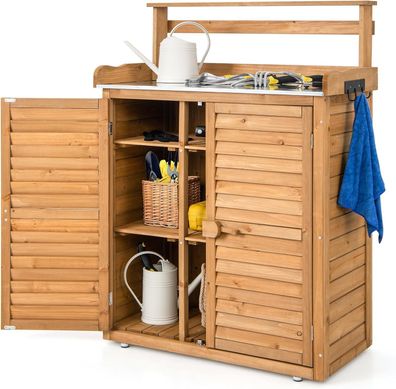 Pflanztisch mit Unterschrank, Gärtnertisch Wetterfest outdoor aus Holz, Blumentisch