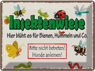 vianmo Blechschild 40x30cm Insektenwiese Bienen Hummeln Deko Geschenk